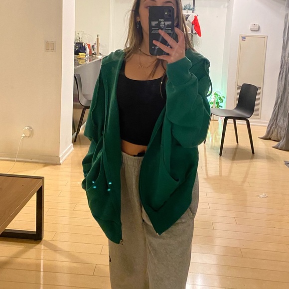 green zip up hoodie sweater oversized - Picture 3 of 4